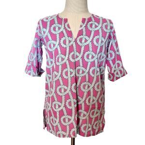 Gretchen Scott V Neck Shift Dress Nautical Bowline Rope Tunic Cotton Girls 4/6